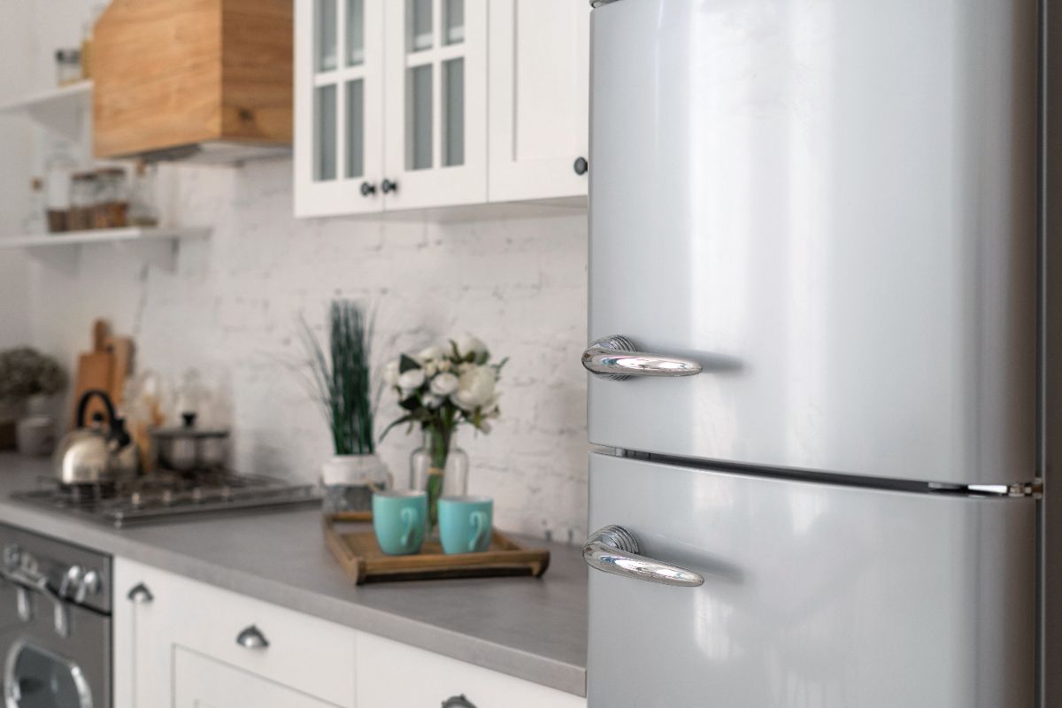 Stainless steel refrigerator in a kitchen